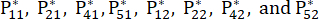 Matrix notation, indices with asterisks; symbol notation for mathematical or computational analysis.