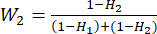 Weighted average equation, statistical method formula, showing probability variables H1 and H2.