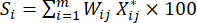 Weighted sum formula; Σ from i=1 to m; equation for computational analysis or data evaluation.