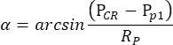 figure-protocol-4 Static equilibrium formula, α=arcsin((Pcr−Pp1)/Rp), used in mechanics calculations.