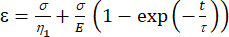 Equation of stress relaxation in viscoelastic materials, formula: ε=σ/η₁+σ/E(1-exp(-t/τ)).