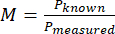 Static equilibrium formula M=P<sub>known</sub>/P<sub>measured</sub> equation in physics.
