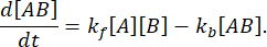 Chemical kinetics equation for reaction rates; formula, kf[A][B] - kb[AB]; scientific study.