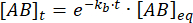 Chemical kinetics, first-order reaction equation, [AB]t=e^(-k_obs*t)*[AB]_eq, formula.
