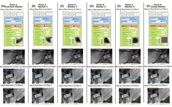 Procedure for marker placement in video analysis software; steps demonstrated in a sequence diagram.