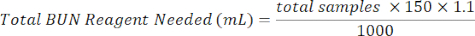 Static equilibrium in chemistry: formula, total BUN reagent calculation, educational use.