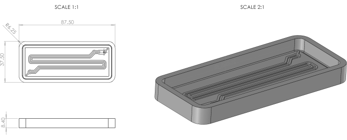 figure-results-1 Microfluidic device design with dimensions; engineering diagram for lab-on-a-chip research.