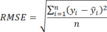 RMSE formula equation, statistical error calculation, evaluating prediction accuracy.
