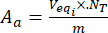 Equation for chemical equilibrium, showing \( A_a = \frac{V_{eqi} \times N_T}{m} \) formula.