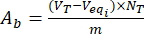 Static equilibrium formula, \(A_b = \frac{(V_T - V_{eqi}) \times N_T}{m}\), equation.