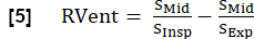 RVent formula, respiratory ventilation equation, ratio of mid to insp and exp, mathematical expression.