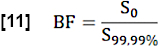 Bayes factor equation, BF = S₀/S₉₉,₉₉% in statistical analysis.