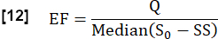 Static equilibrium formula, EF=Q/Median(S₀-SS), mathematical equation.