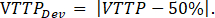 VTT deviation formula, VTTP deviation equals absolute value of VTTP minus 50%, equation.