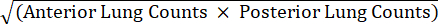 Lung counts formula, \( \sqrt{\text{Anterior Lung Counts} \times \text{Posterior Lung Counts}} \), equation.