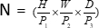 Equation for static equilibrium, N=(H/P1)×(W/P2)×(D/P3), used in mechanical systems analysis.