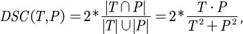 Dice Similarity Coefficient formula equations; mathematical diagram; similarity measure analysis.