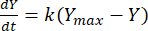 Differential equation dY/dt=k(Ymax−Y), logistic growth model in mathematical diagram.