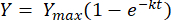 Exponential decay equation Y=Ymax(1-e^(-kt)), describes dynamic growth process, formula.