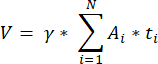 Mathematical equation for velocity as a sum in time series analysis.