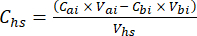 Chemical concentration equation: C_hs = (C_ai * V_ai - C_bi * V_bi) / V_hs.