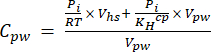 Phase equilibrium equation, \(C_{pw} = \frac{\frac{P_i}{RT} \times V_{hs} + \frac{P_i}{K_H^{cp}} \times V_{pw}}{V_{pw}}\), showing a formula for solubility and partitioning analysis.