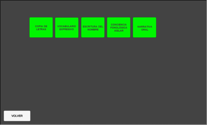 Language learning activity interface with expressive vocabulary and phonological awareness options.