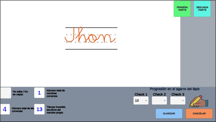 Handwriting analysis diagram; tracks pen grip and writing accuracy, educational assessment tool.