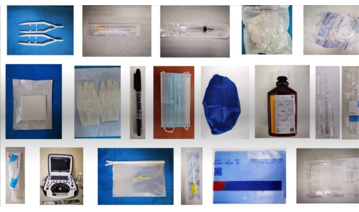 figure-results-1 手术器械和医疗用品布局;包括注射器、手套、口罩、消毒液瓶。
