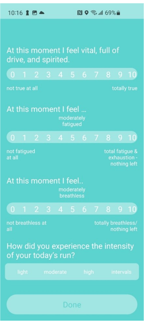 figure-protocol-5 Self-assessment survey for post-run feelings: vitality, fatigue, breathlessness.