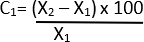 Percentage change formula, C1=(X2−X1)×100/X1, mathematical equation for calculations.