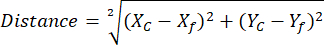 Distance formula for calculating coordinates; equation, educational use.