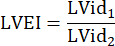 LVEI formula showing ratio of LVid measurements, used in cardiac function analysis.