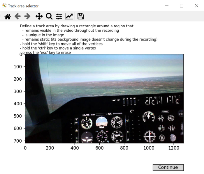 figure-protocol-7 Flight simulation interface, cockpit instruments view, track area selection tutorial, video analysis.