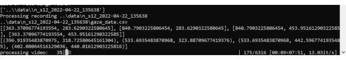 figure-protocol-9 Data processing script with video frame analysis in progress; displayed values include x/y coordinates.