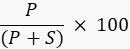 Proportion formula, P/(P+S)×100, used for calculating percentage in data analysis.