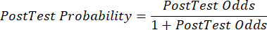 Post-test probability formula; equation chart; used in statistical analysis and diagnostic evaluations.