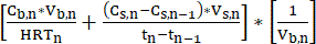 Chemical formula for reactor analysis, emphasizing concentration and volume parameters.