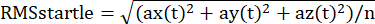 Root mean square equation for startle analysis; formula image for scientific data.