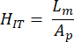 Heat transfer equation, \(H_{IT} = \frac{L_m}{A_p}\), concept in thermodynamics and energy systems.