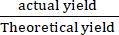 Percentage yield formula, actual yield over theoretical yield, chemistry equation.