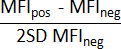 Flow cytometry equation, MFI difference ratio, MFIpos-MFIneg/2SD MFIneg.