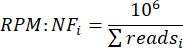 RNA sequencing normalization formula, RPM: RNA expression analysis, equation for read distribution.