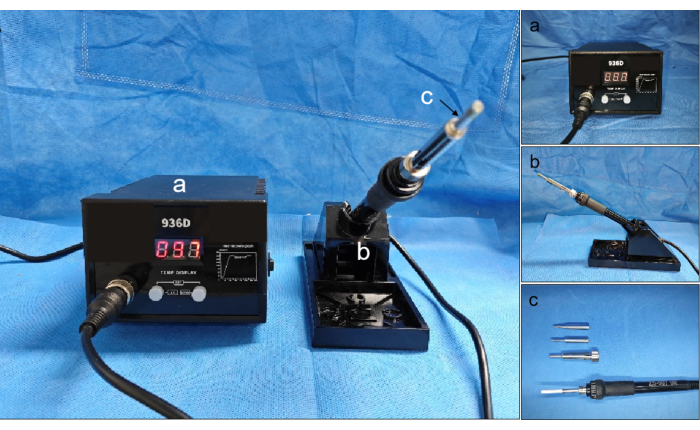 figure-results-1 Soldering station setup with temperature control, iron, stand; electronics assembly process diagram.