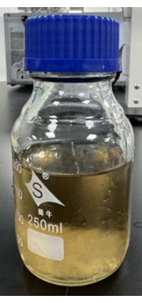 figure-results-2 Chemical solution in 250ml lab flask, used in chromatography or reaction experiment setup.