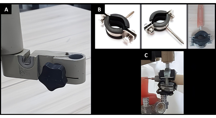 Static equilibrium clamp setup; diagram showing clamp components and assembly for stability analysis.