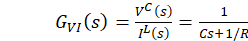 Transfer function formula \( G_{VI}(s) = VC(s) / IL(s) \) in electrical engineering diagram.