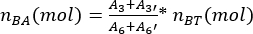 Static equilibrium equation n<sub>BA</sub>(mol)=A<sub>3</sub>+A3'*/A<sub>6</sub>+A6'*n<sub>BT</sub>(mol).