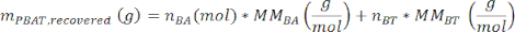 Polymer mass calculation formula, includes molar mass terms, relevant for material science analysis.