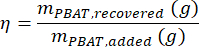 Polymer recovery efficiency, ratio formula, symbol η, educational mathematics diagram.